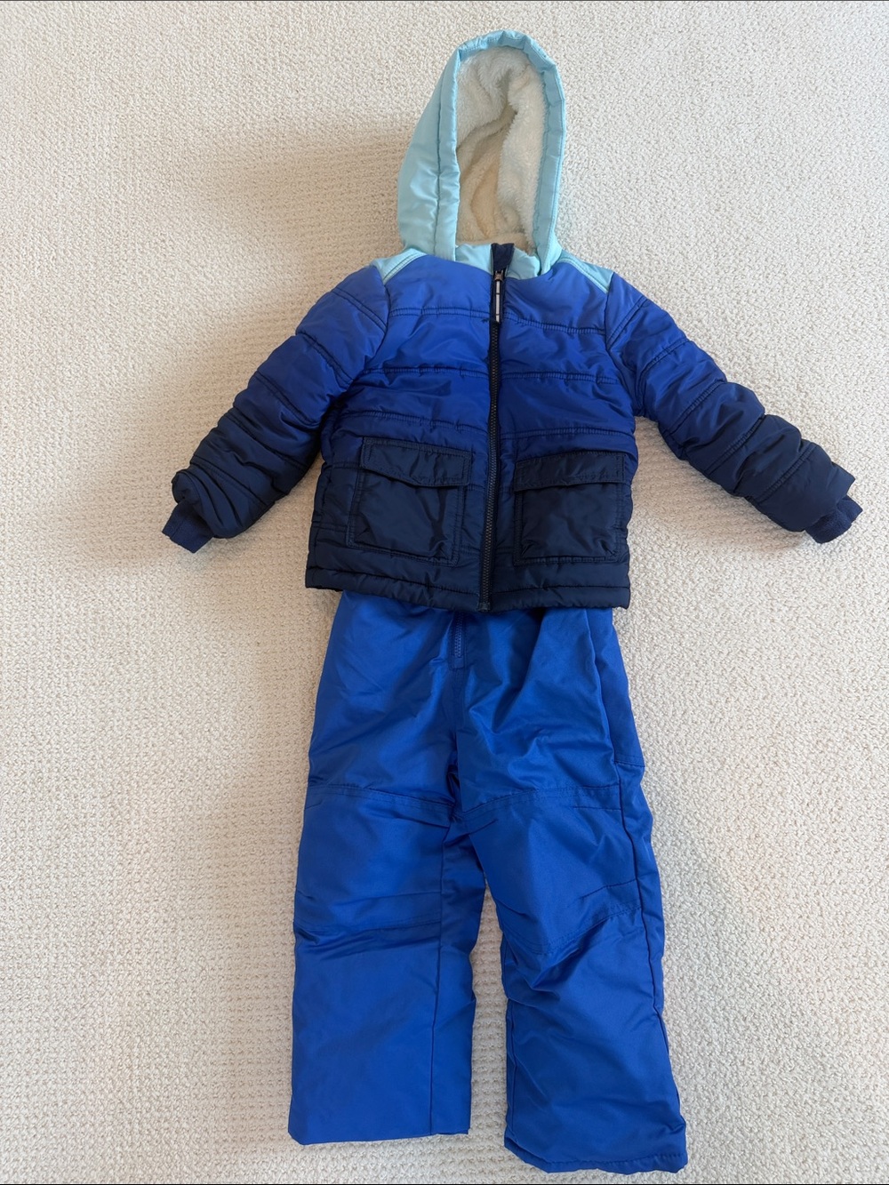 Cat & Jack Light Blue Snow Jacket and  Overalls with White Faux Fur